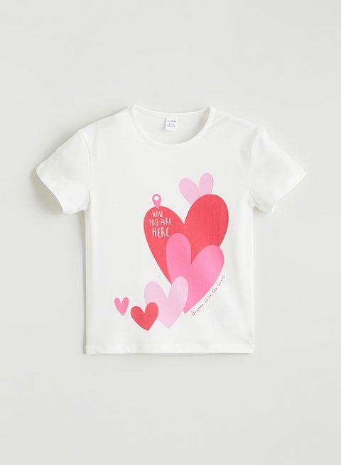 تيشيرت بناتي مطبوع برقبة دائرية